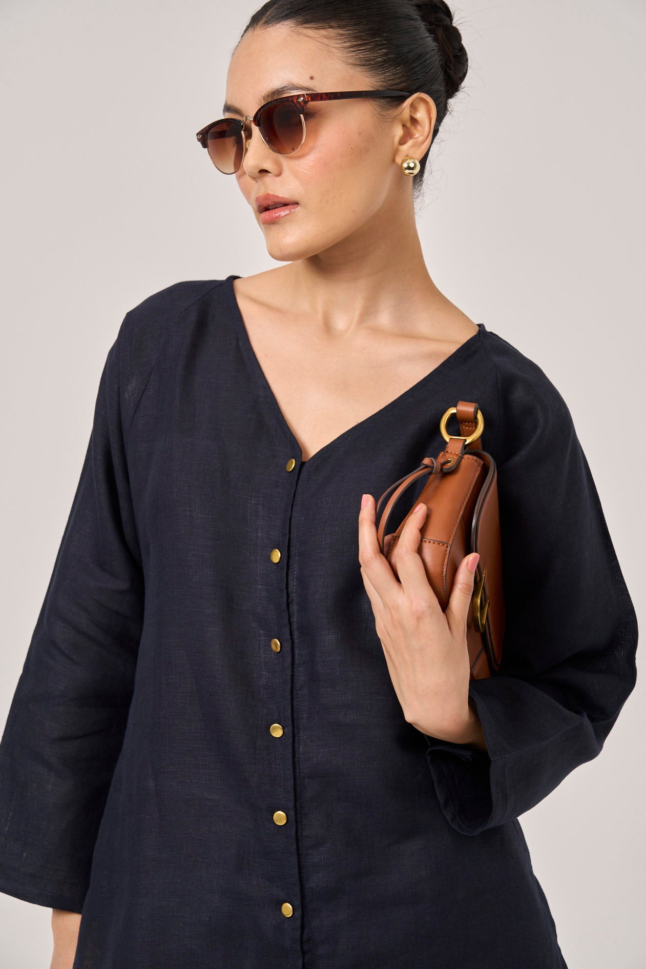 Monaco Linen Long Top - Dark Blue