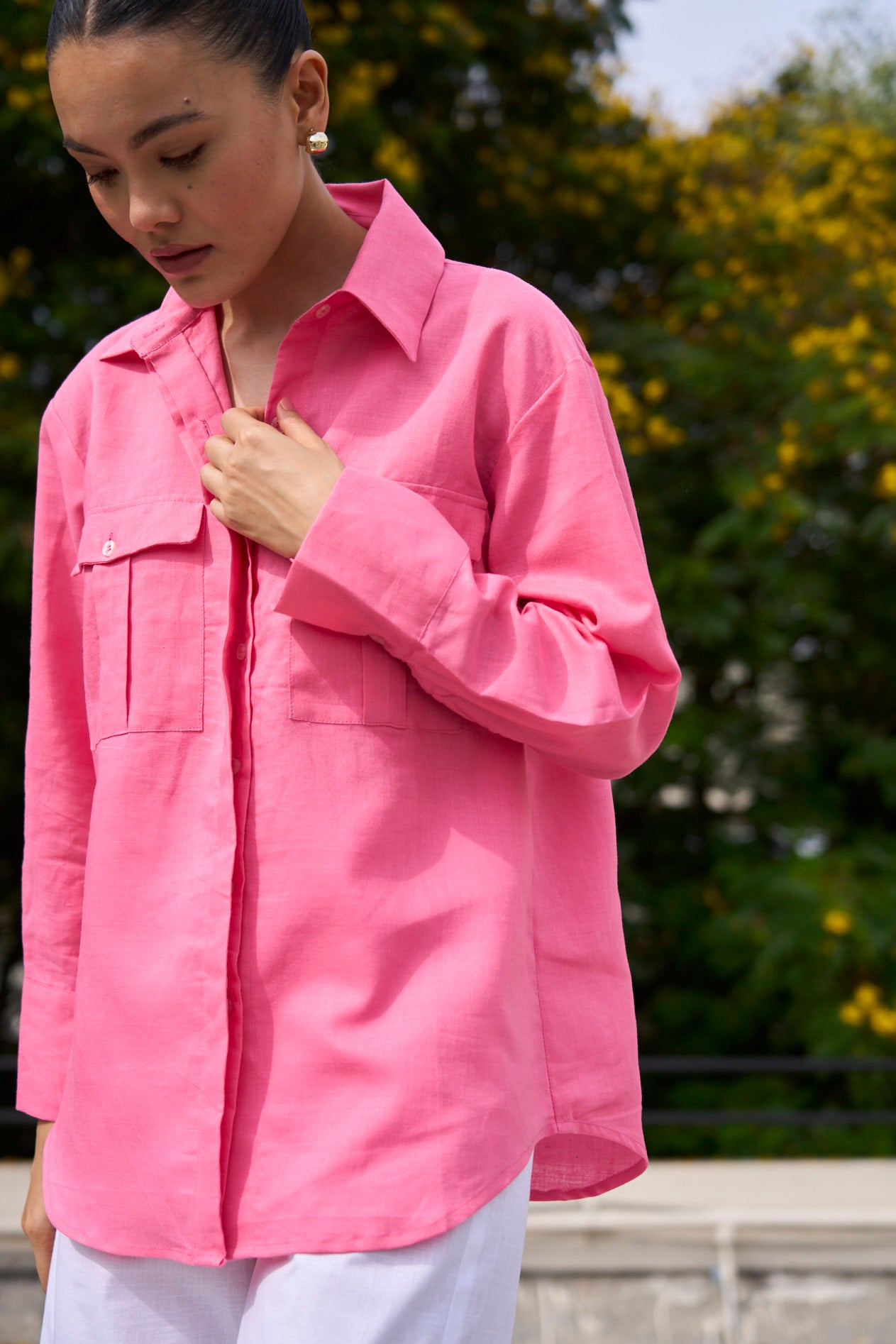 Enzo Linen Oversized Shirt - Pink