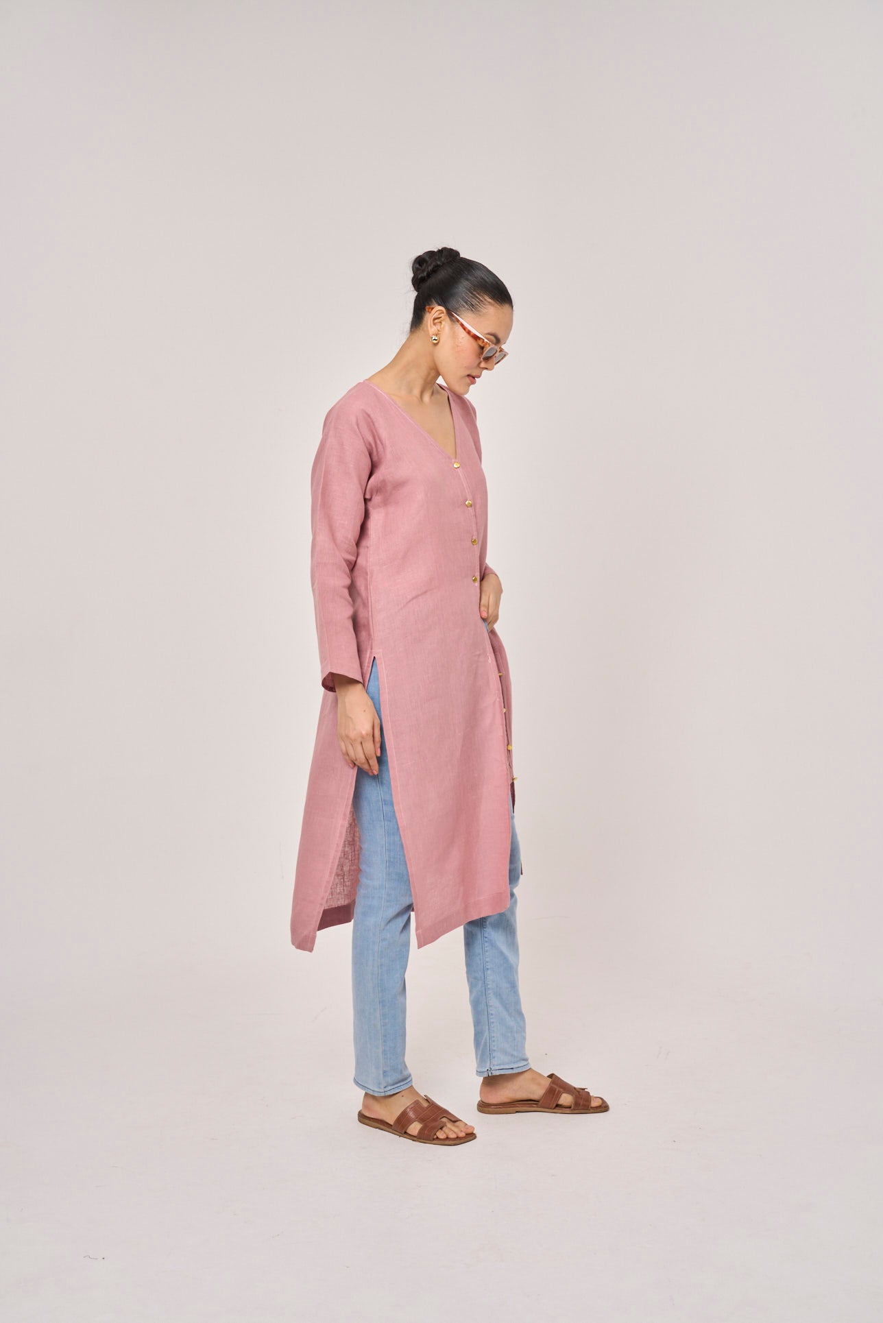 Monaco Linen Long Top - Mauve Pink