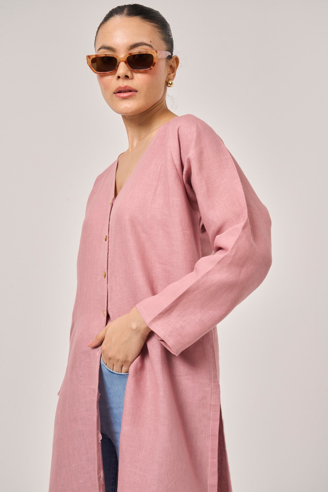 Monaco Linen Long Top - Mauve Pink