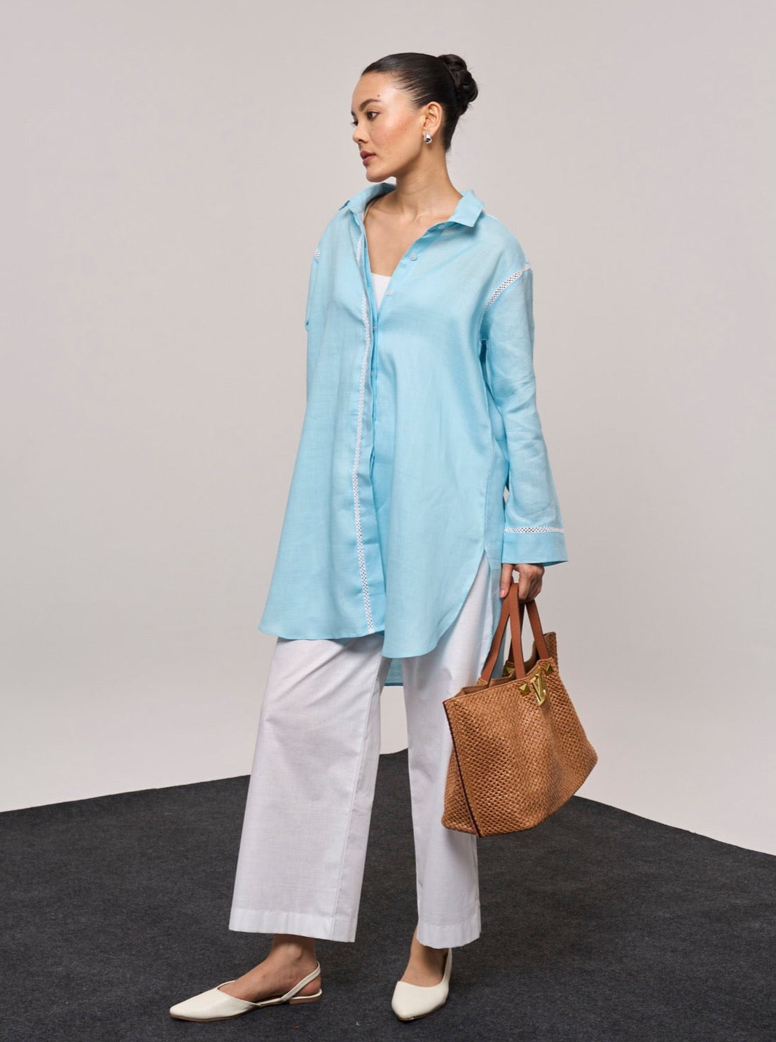 NY Oversized Linen Shirt - Blue