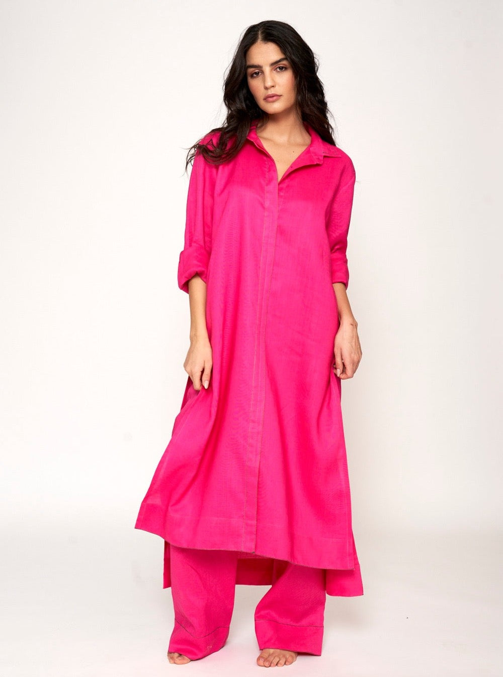 Brooklyn Linen Oversized Co-ord Set - Fuchsia