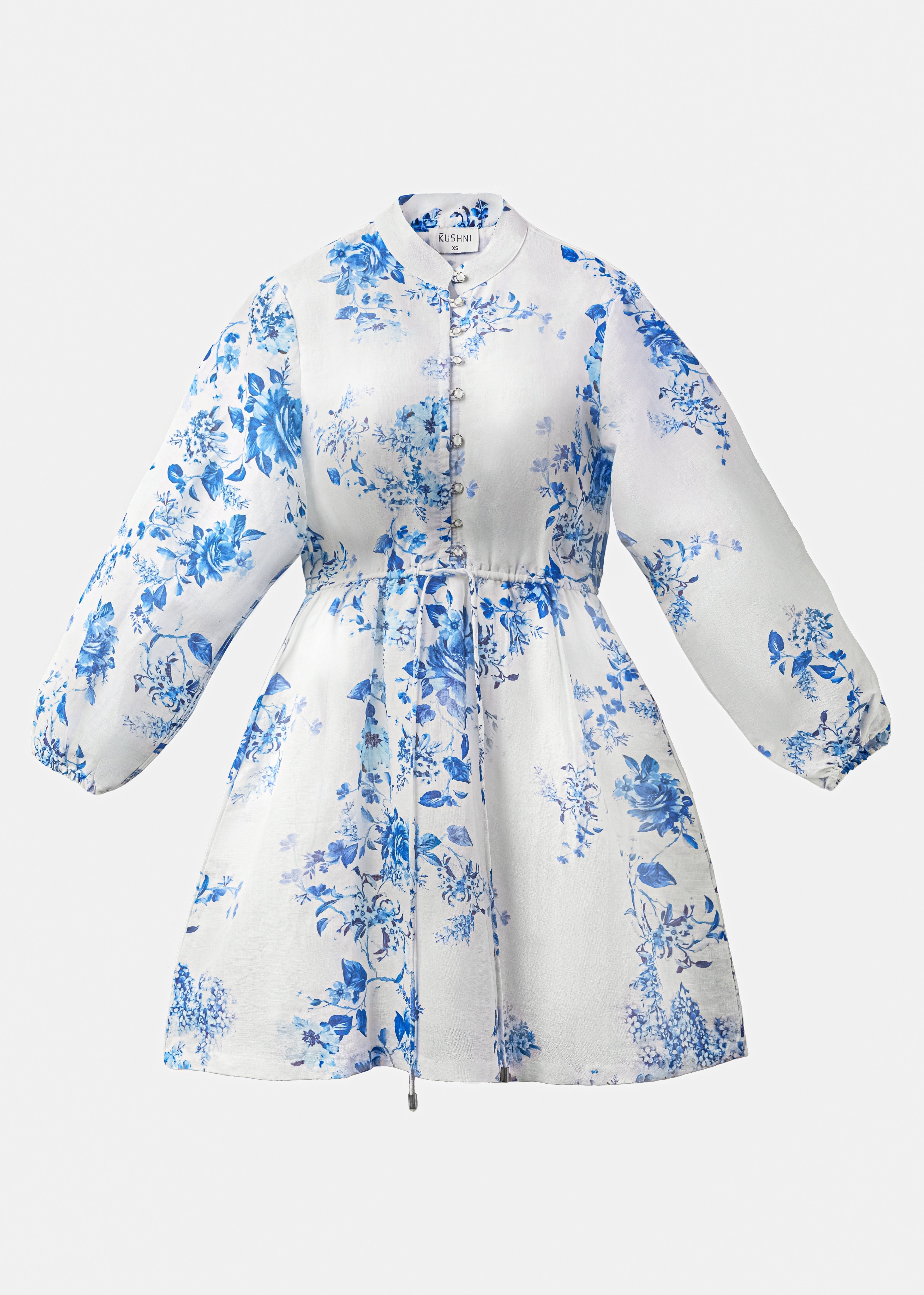 Brie Linen Mini Dress - Blue Floral