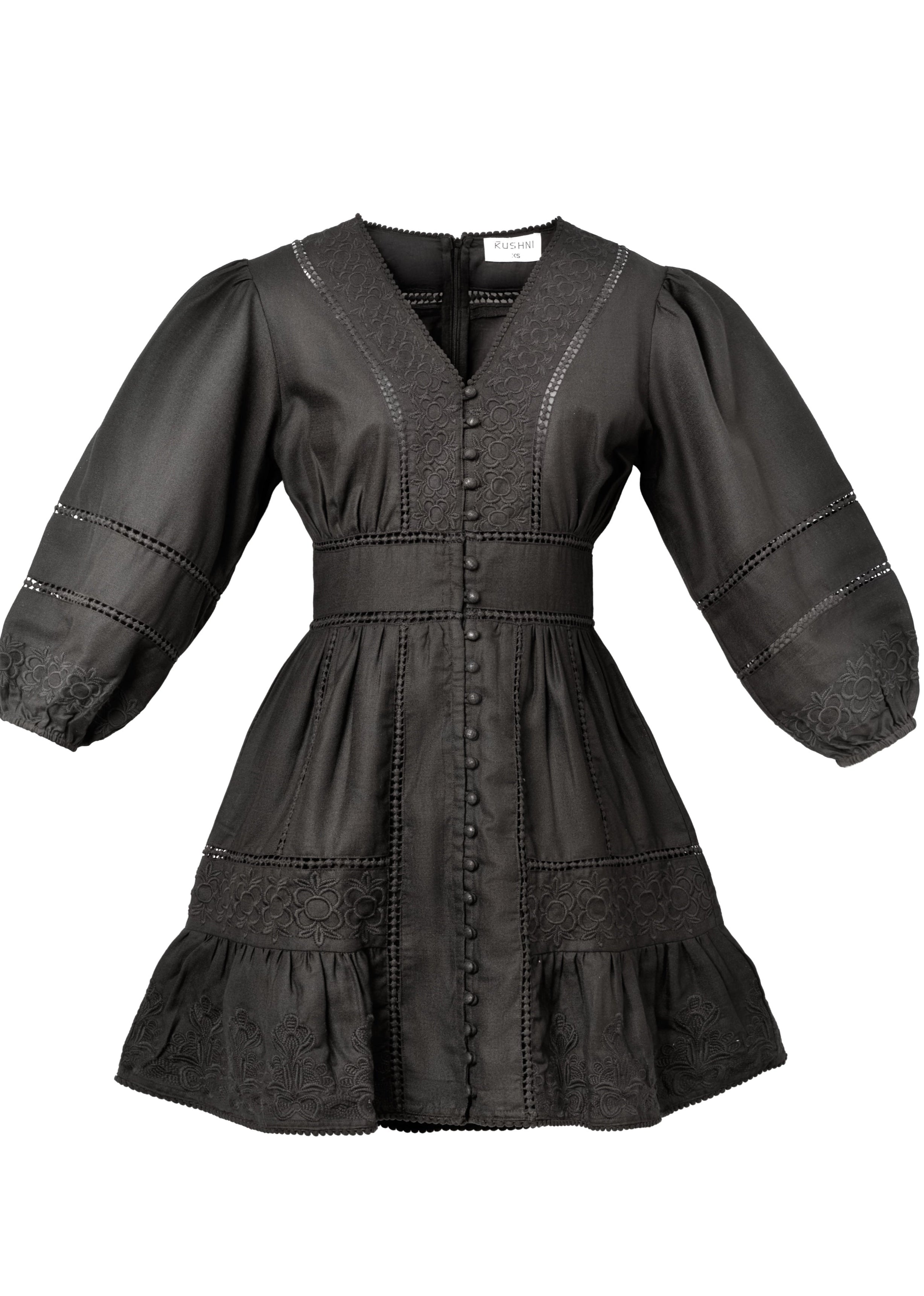 Ivanna Embroidered Mini Dress - Black