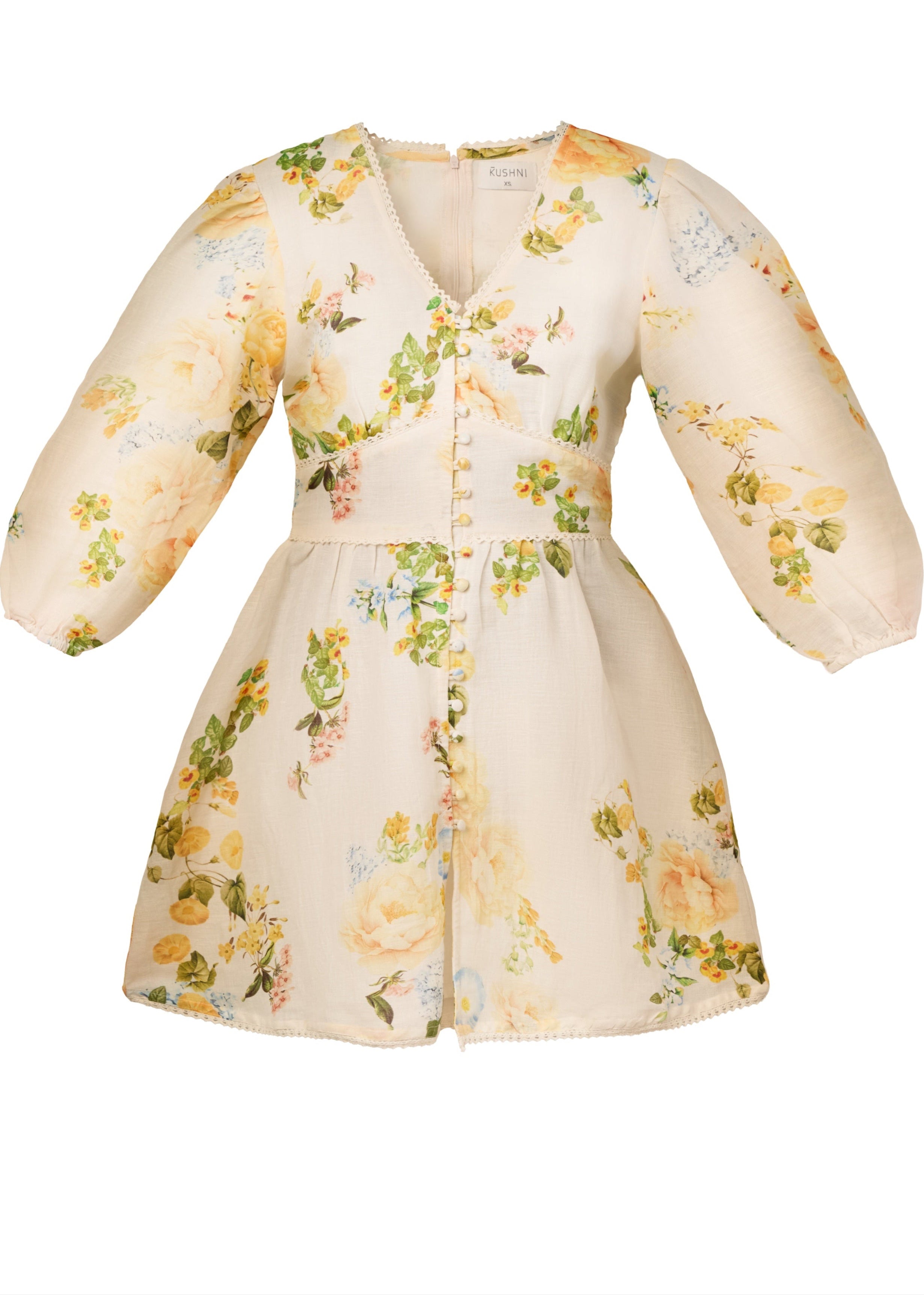 Simone Linen Mini Dress - Yellow Floral