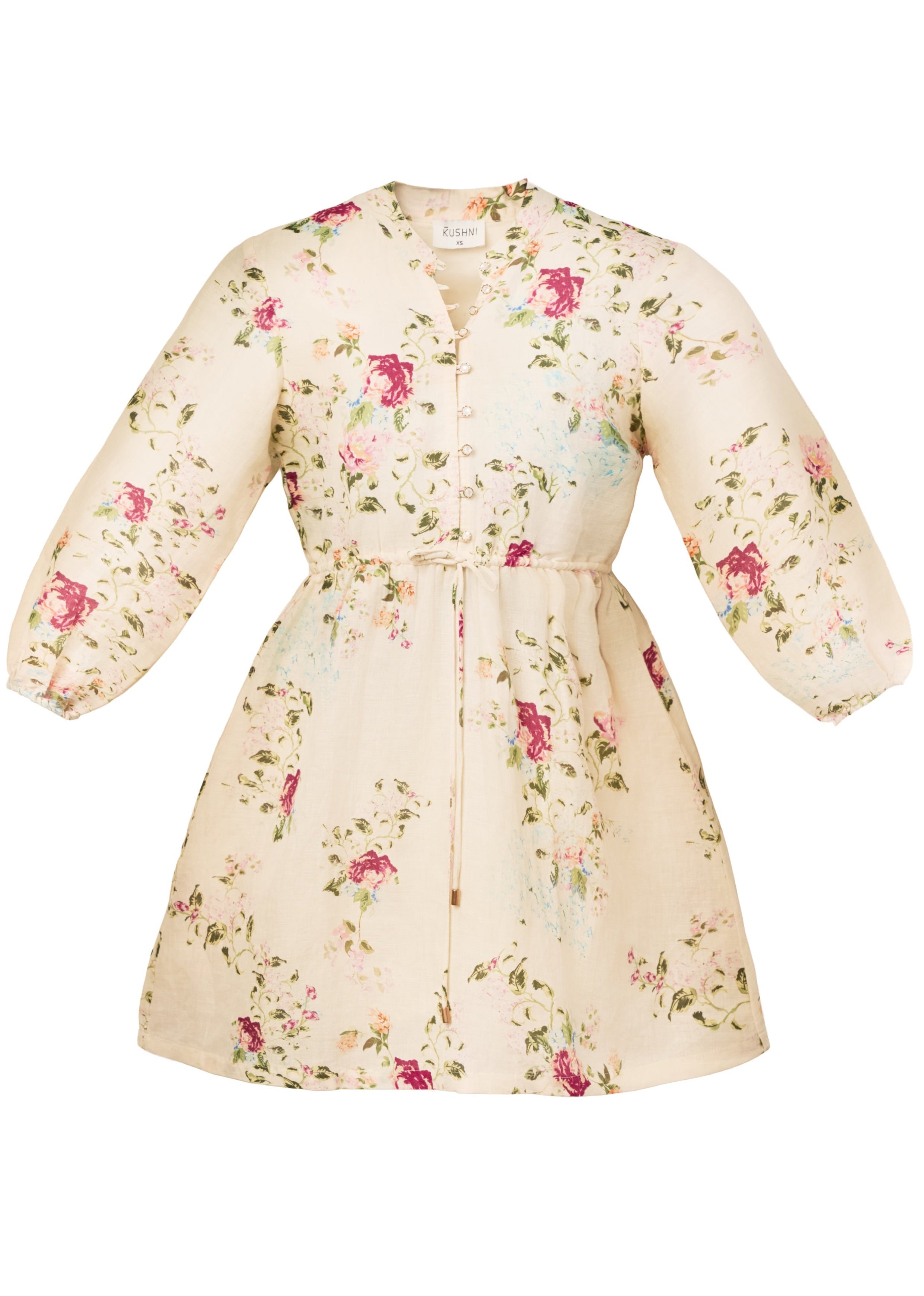 Brie Linen Mini Dress - Ivory Floral