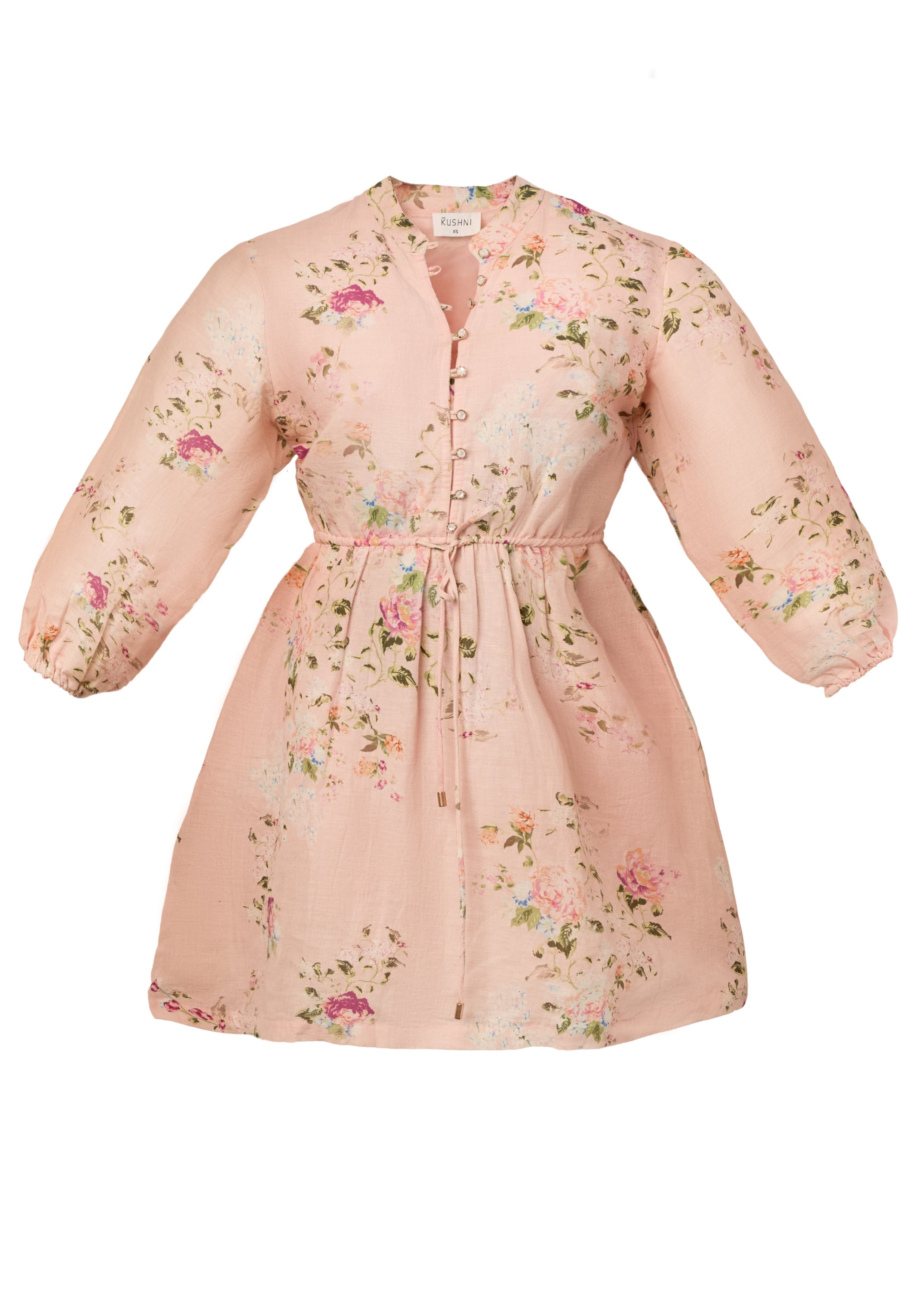 Brie Linen Mini Dress - Pink Floral