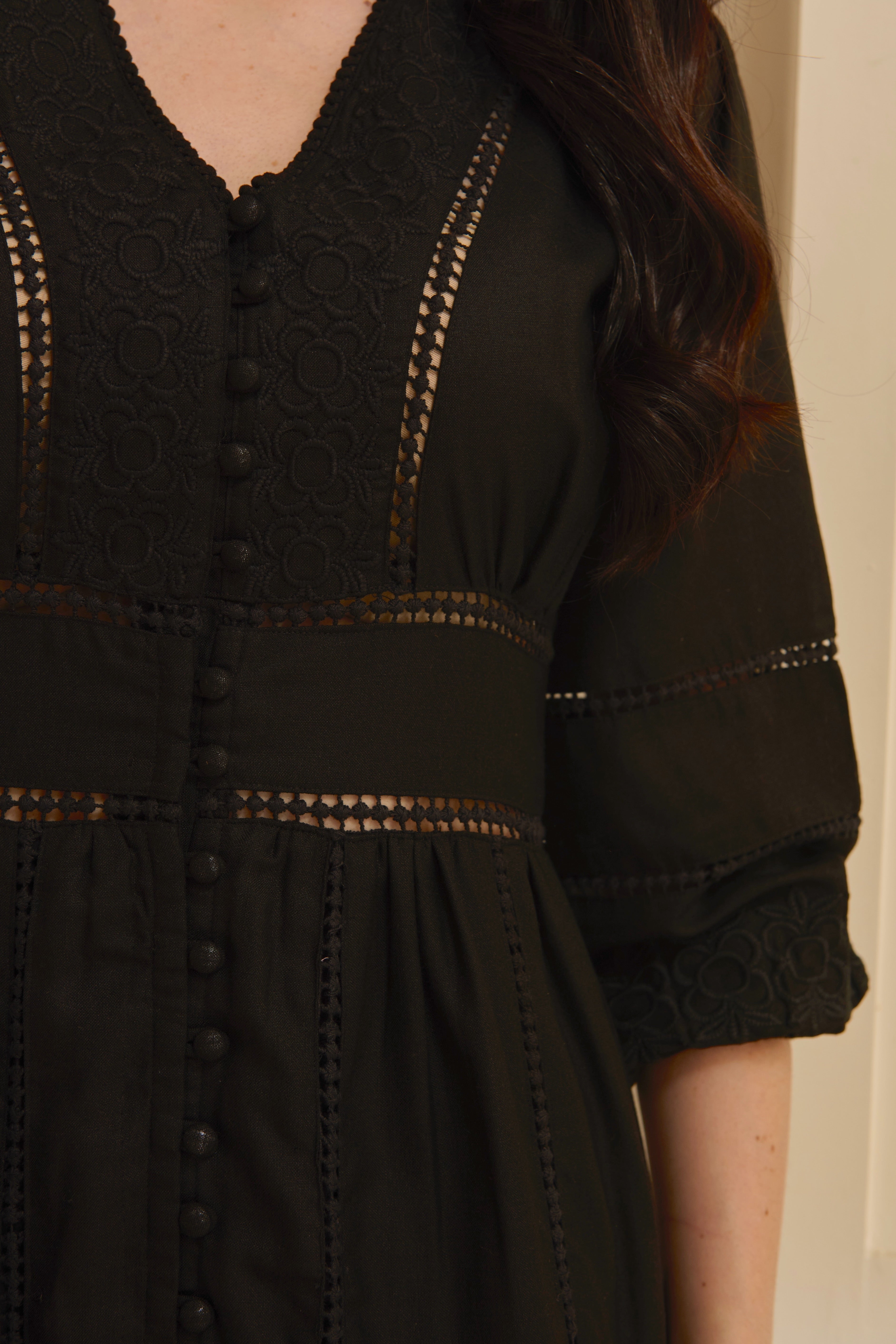 Ivanna Embroidered Mini Dress - Black