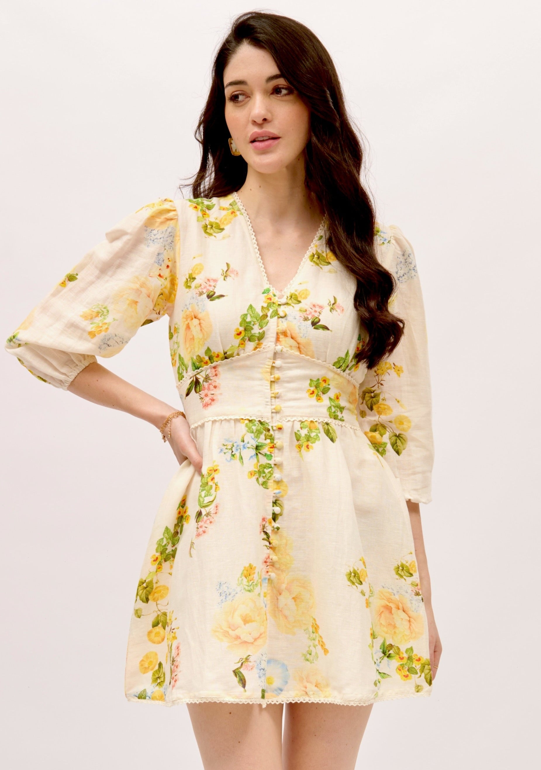 Simone Dress - Yellow Floral