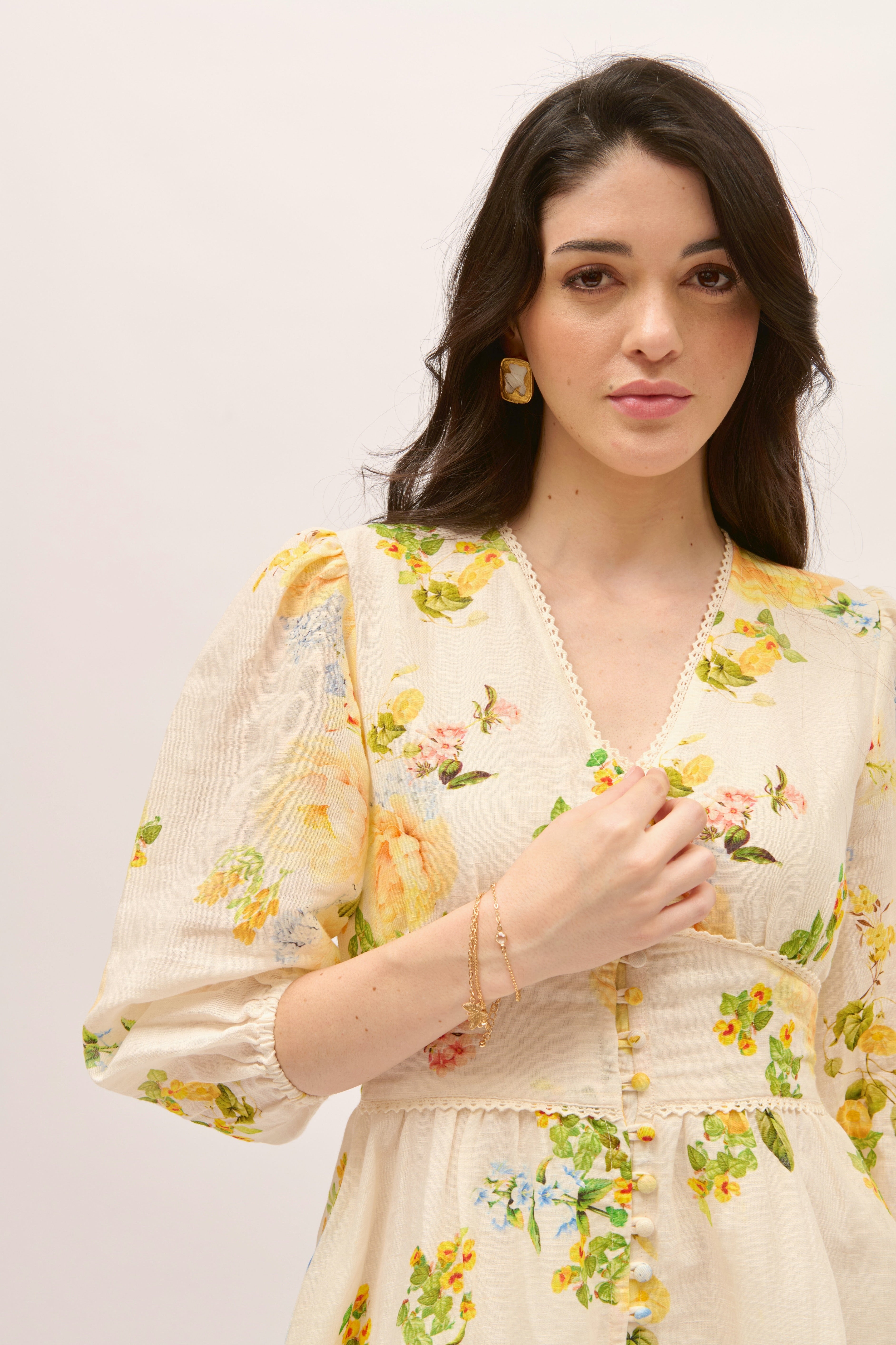 Simone Dress - Yellow Floral