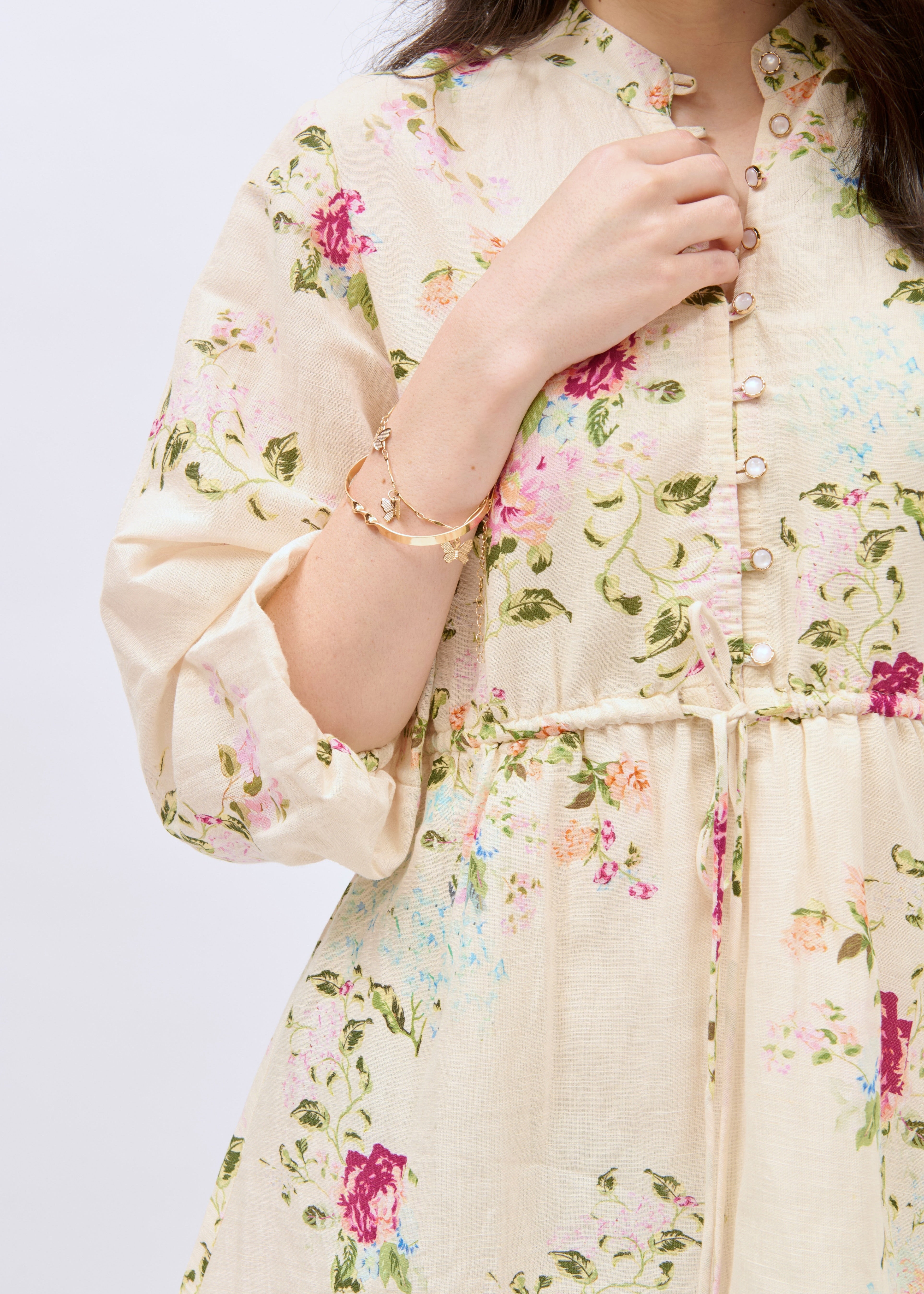 Brie Linen Mini Dress - Ivory Floral