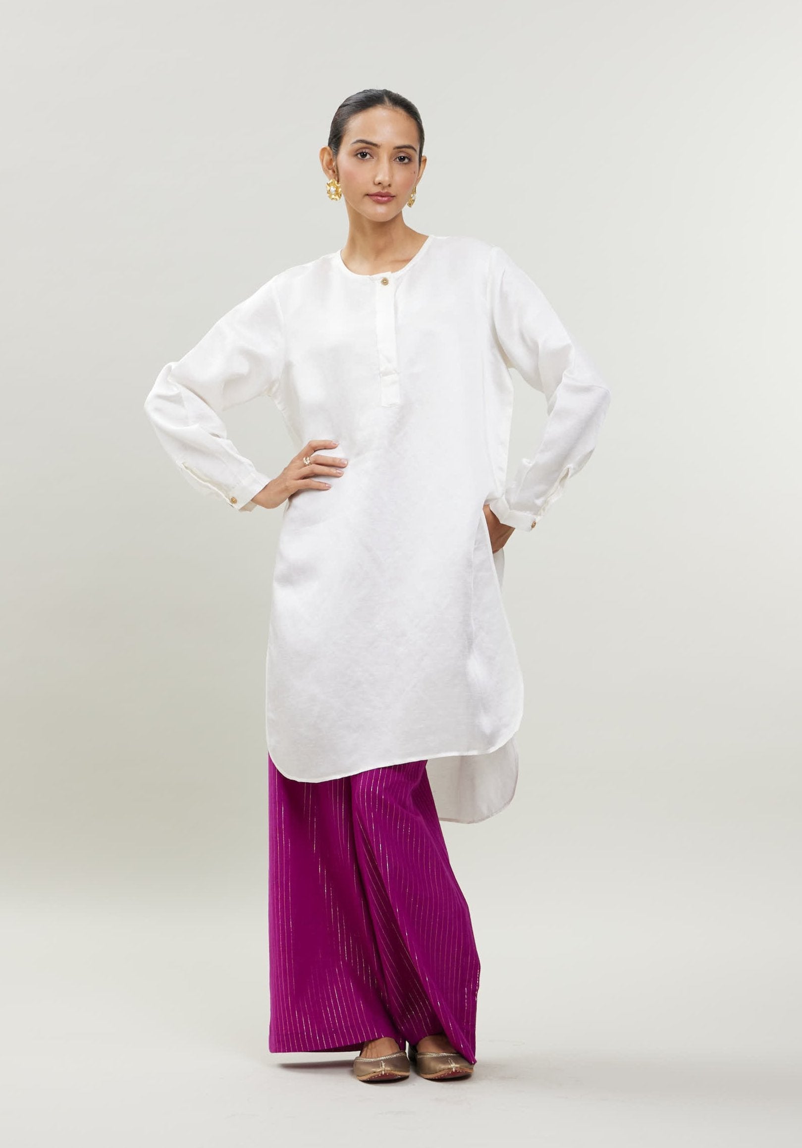 Rumi Kurta - White Satin linen