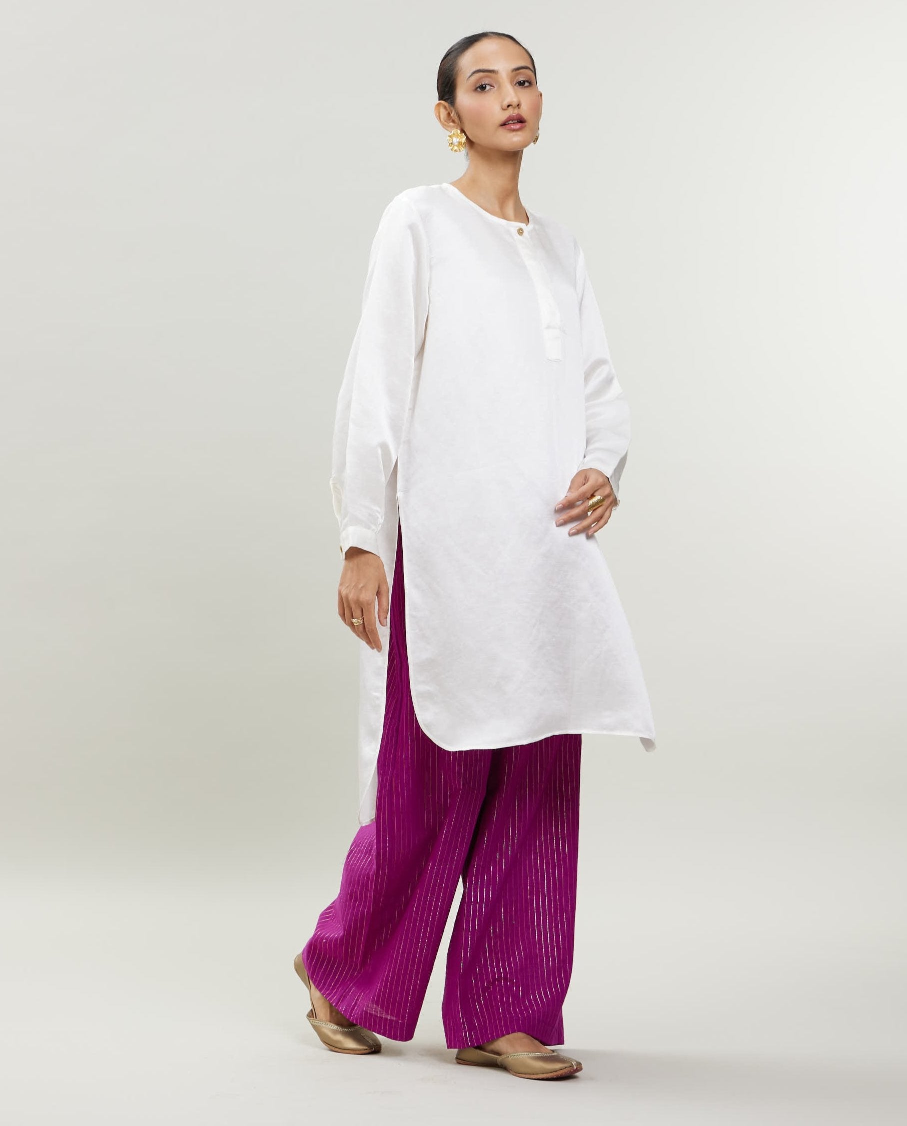 Rumi Kurta - White Satin linen