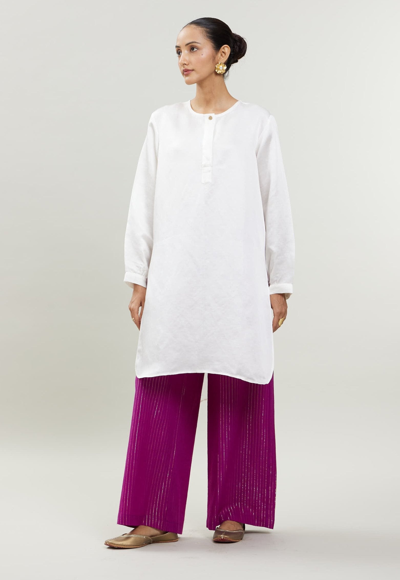 Rumi Kurta - White Satin linen