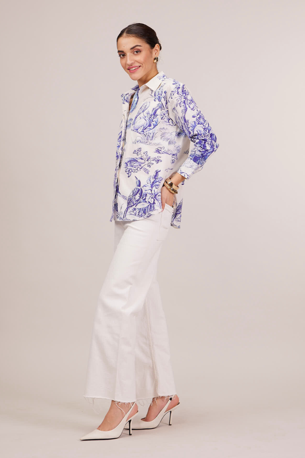 Cabo Oversized Printed Shirt - Blue