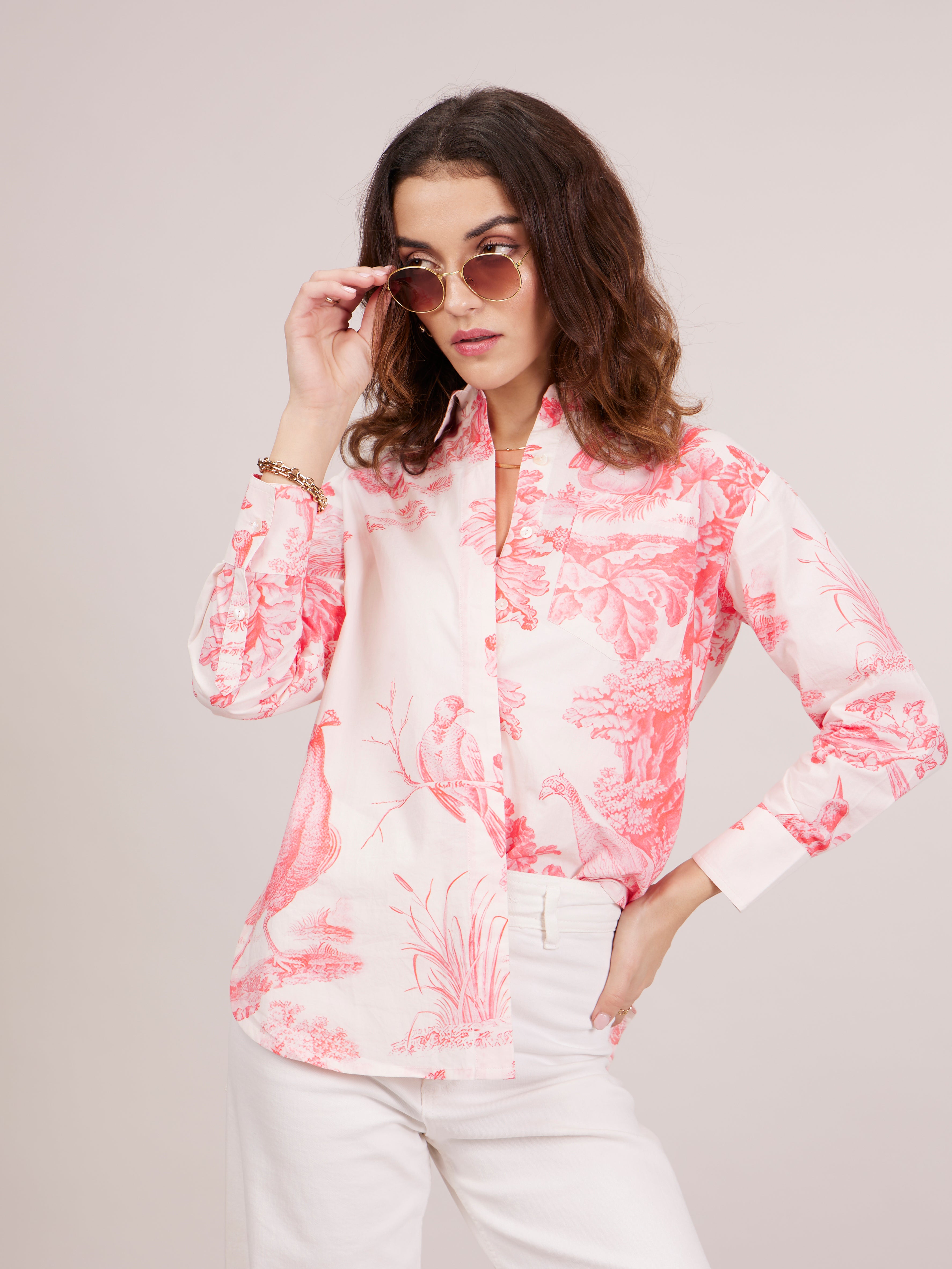 Cabo Oversized Printed Shirt - Pink