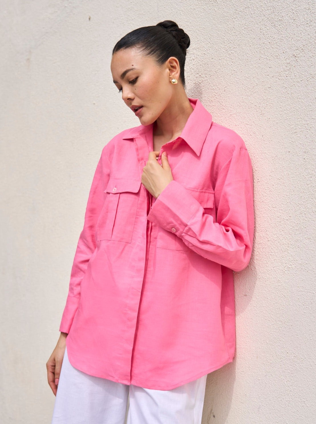 Enzo Linen Oversized Shirt - Pink