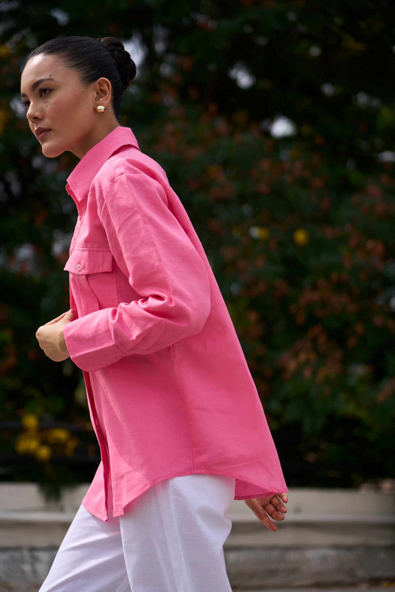 Enzo Linen Oversized Shirt - Pink