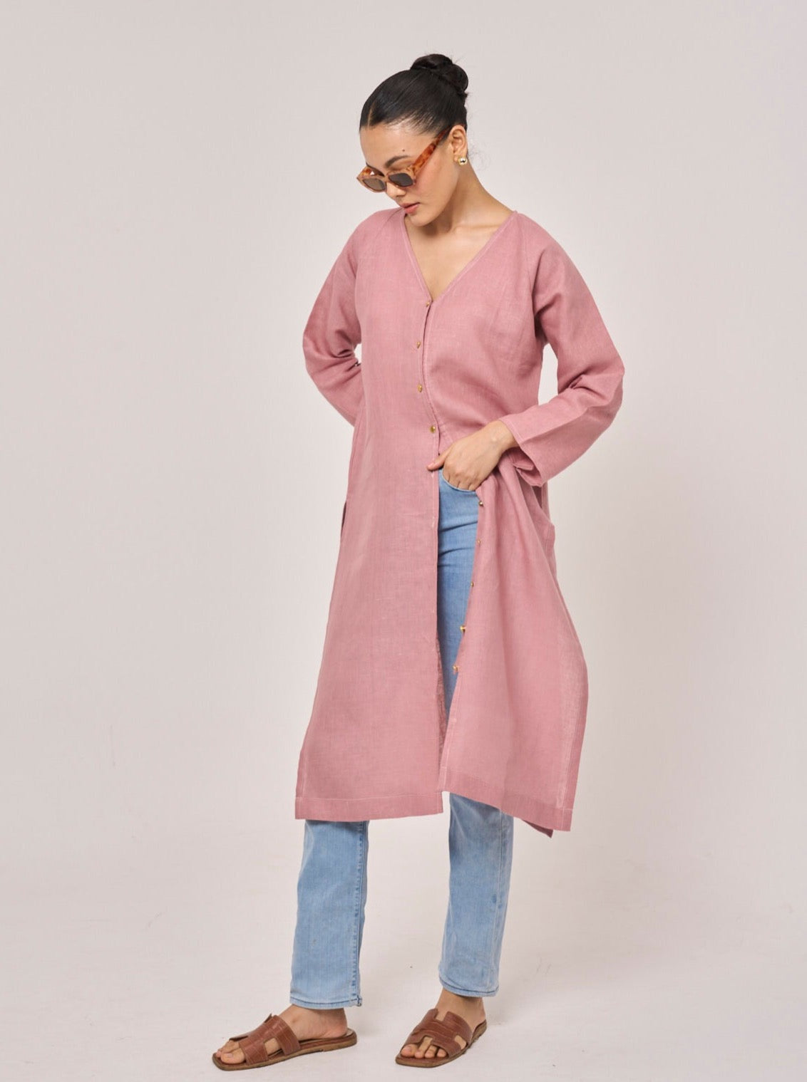 Monaco Linen Long Top - Mauve Pink