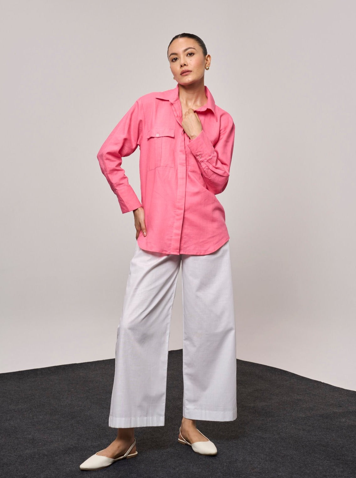 Enzo Linen Oversized Shirt - Pink