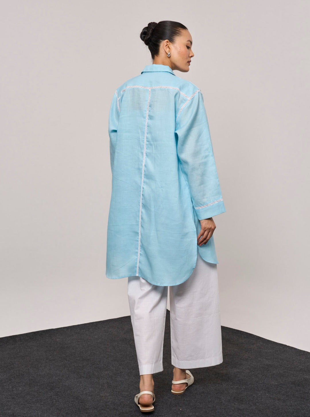 NY Oversized Linen Shirt - Blue