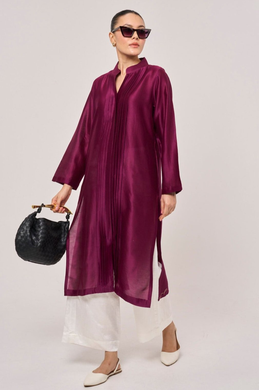 Estella Cotton Silk Kurta - Burgundy