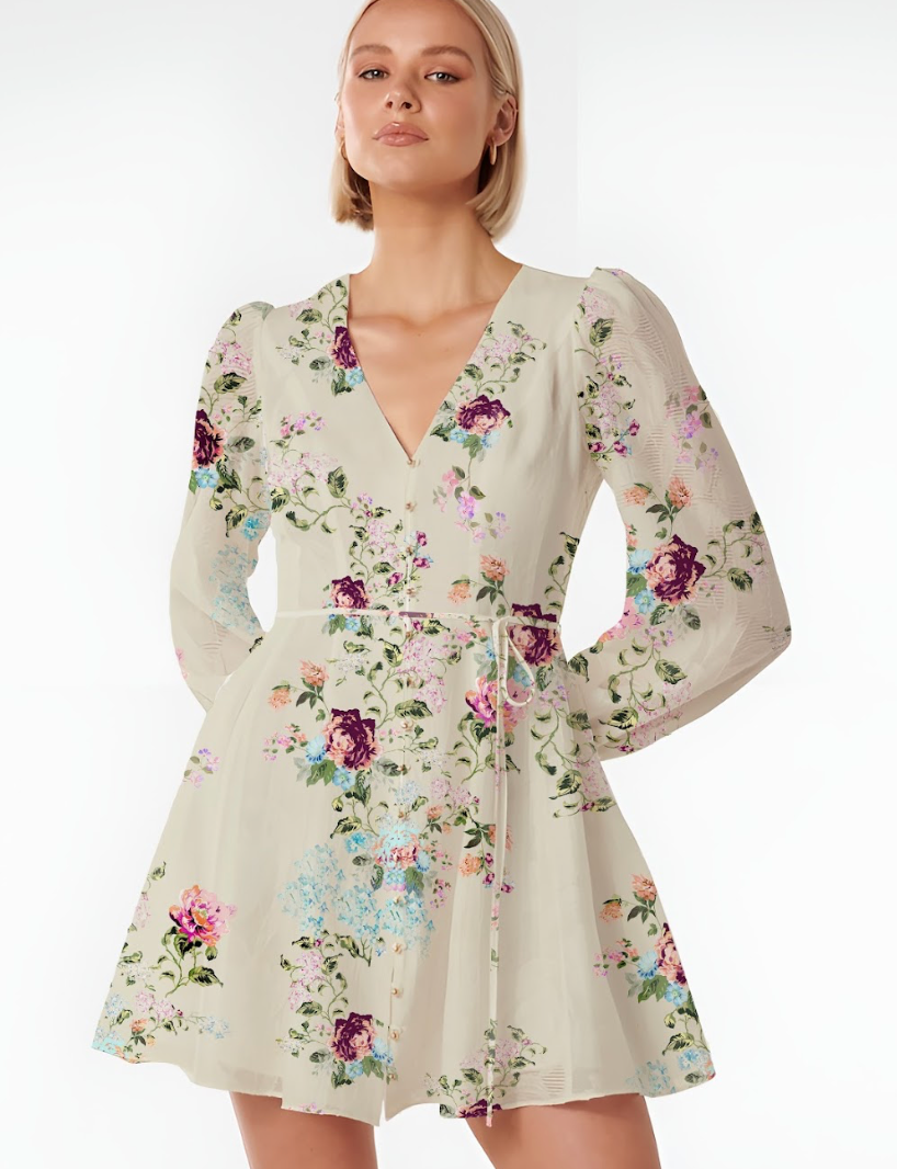 Brie Dress - Ivory Floral - Cotton Linen