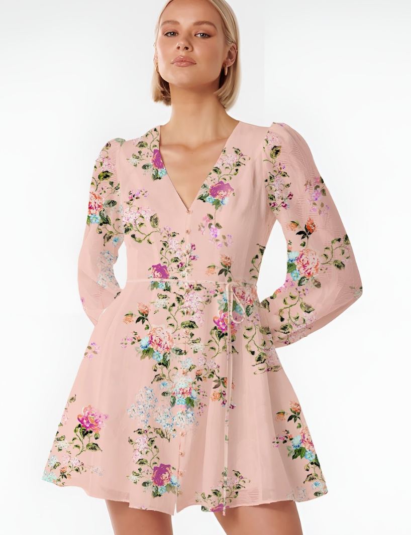 Brie Dress - Pink Floral - Cotton Linen