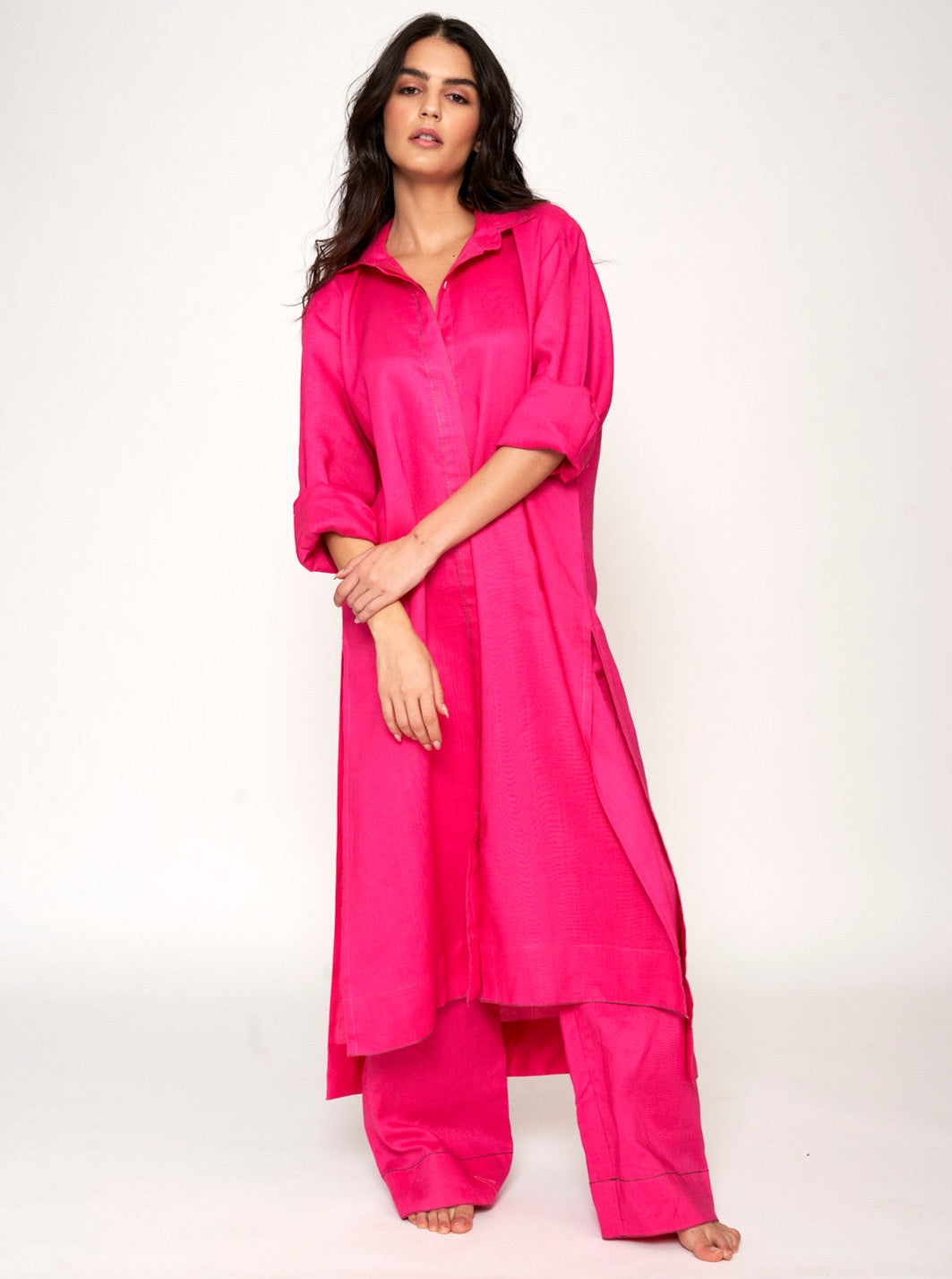 Brooklyn Linen Oversized Co-ord Set - Fuchsia