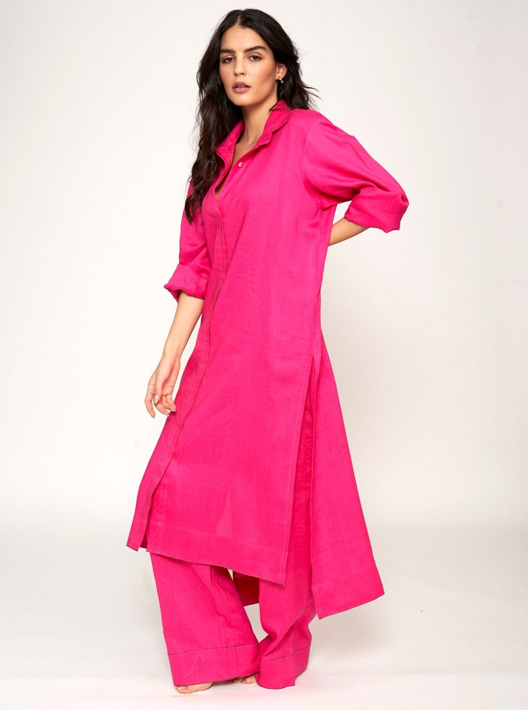 Brooklyn Linen Oversized Co-ord Set - Fuchsia