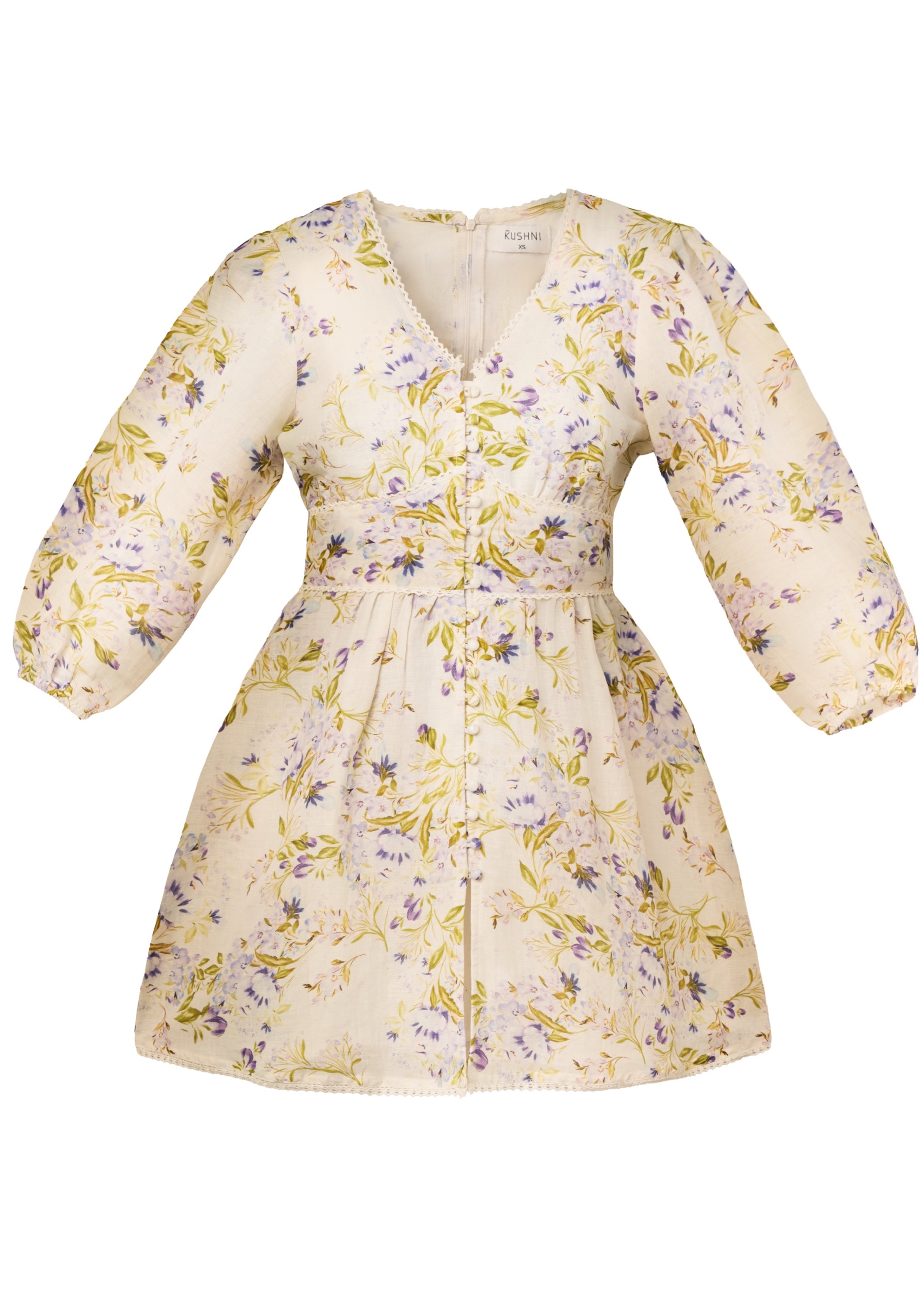 Simone Linen Mini Dress - Blue Floral