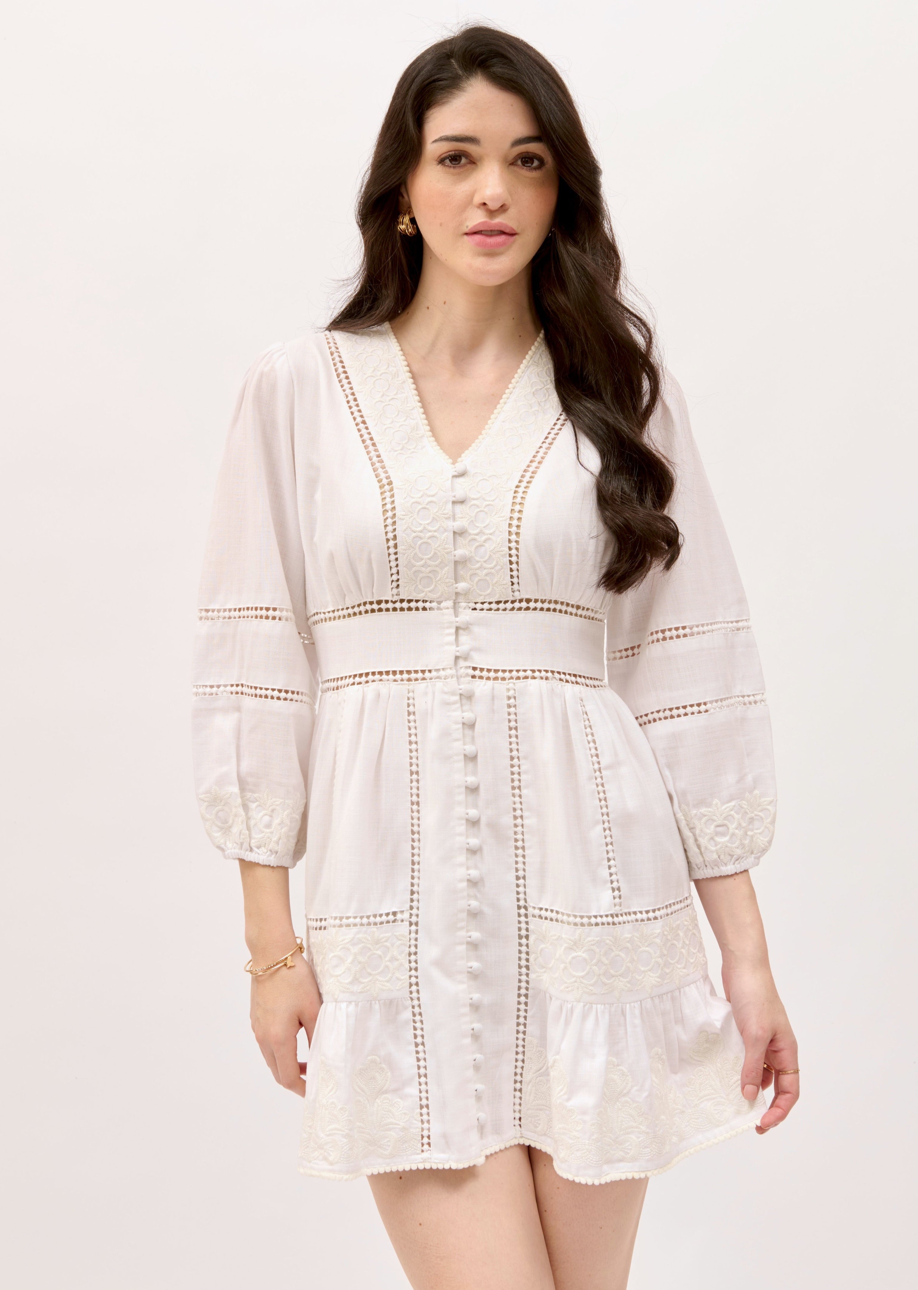 Ivanna Embroidered Mini Dress - White
