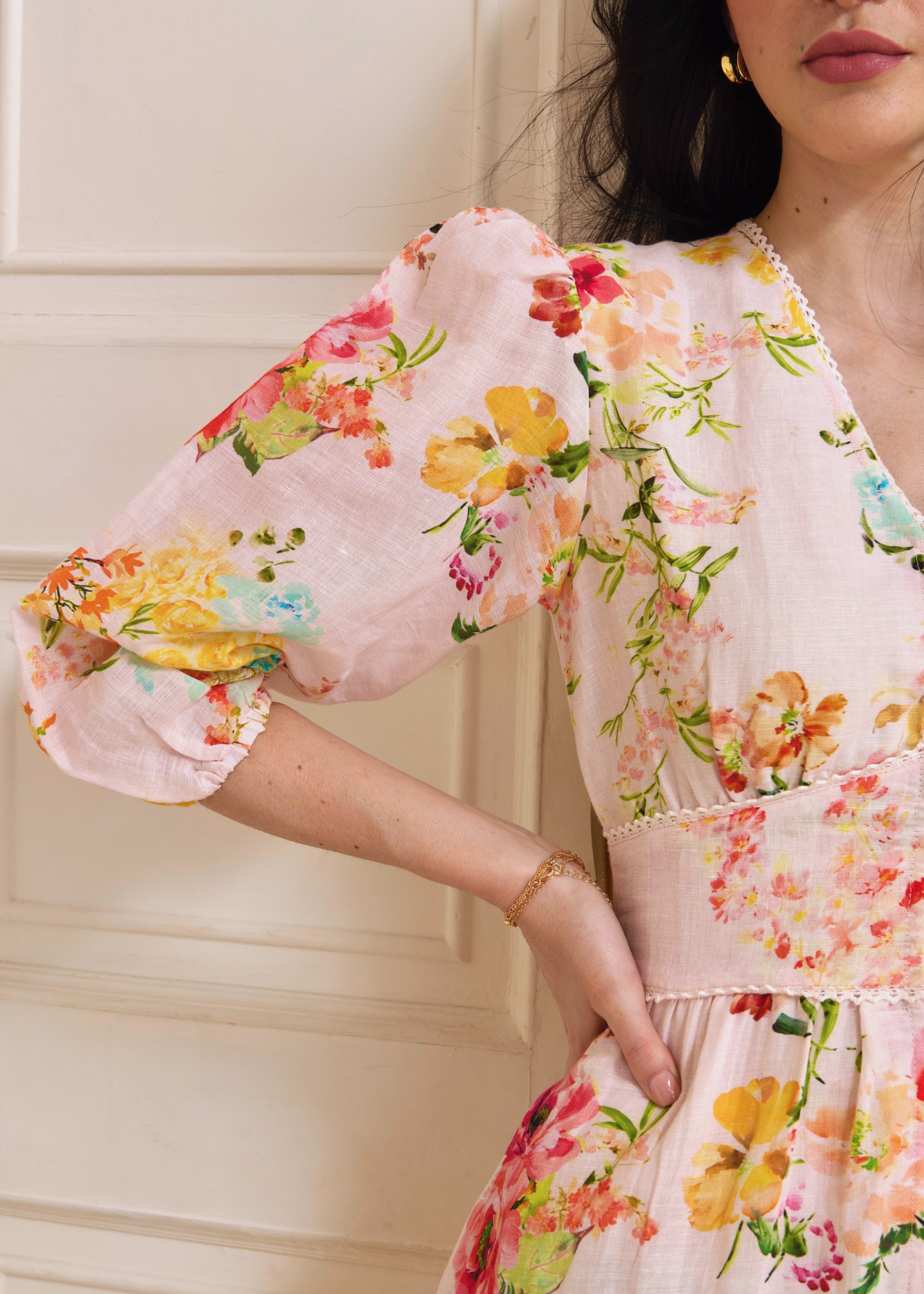 Simone Linen Mini Dress - Multi Floral