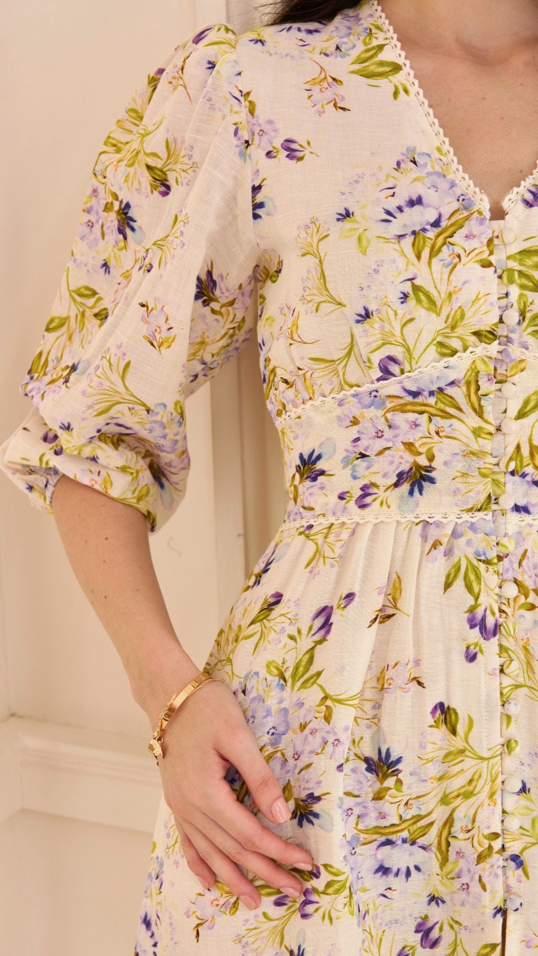 Simone Linen Mini Dress - Blue Floral